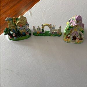Happy Hollow 3 Pieces Whimsical Easter Village Set with Colorful Accents